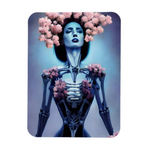Imán Mujer esquelética con flores Día de los muertos