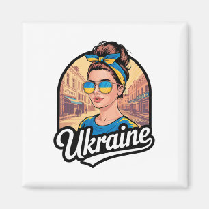 Imán Mujer Estilo Retro Ucrania Orgullo Cultural Gráfic
