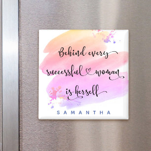 Imán Mujer Exitosa Tipografía Acuarela Rosa Personaliza