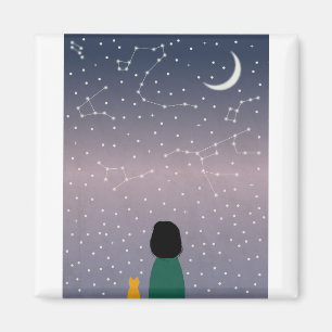 Imán Mujer Gato Estrellas Espacio Galaxia Chica Luna Un