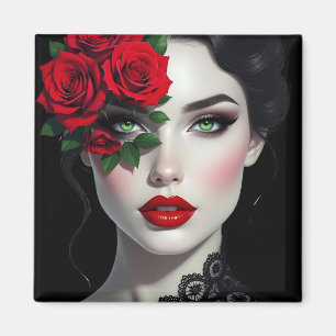 Imán Mujer Hermosa con Rosa Roja