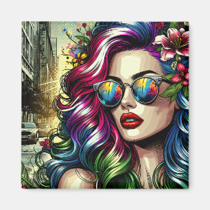 Imán Mujer Hermosa en la Ciudad