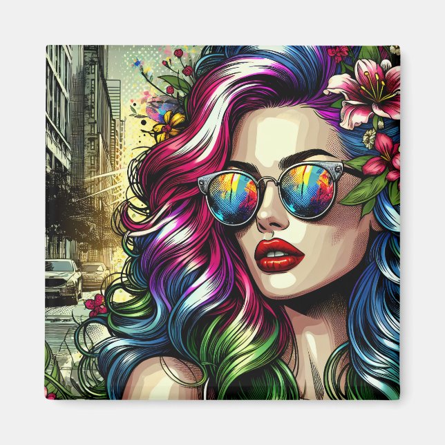Imán Mujer Hermosa en la Ciudad (Frente)