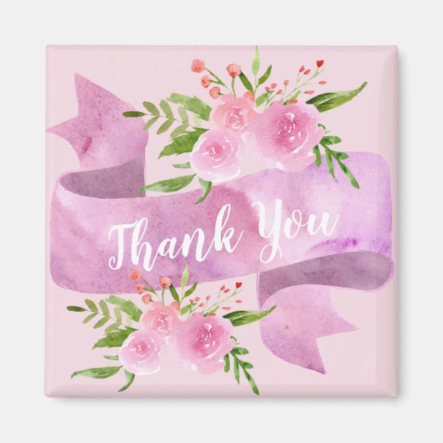 Imán Mujer Hermoso Chic Floral Rubor Rosa Rosa Gracias (Frente)