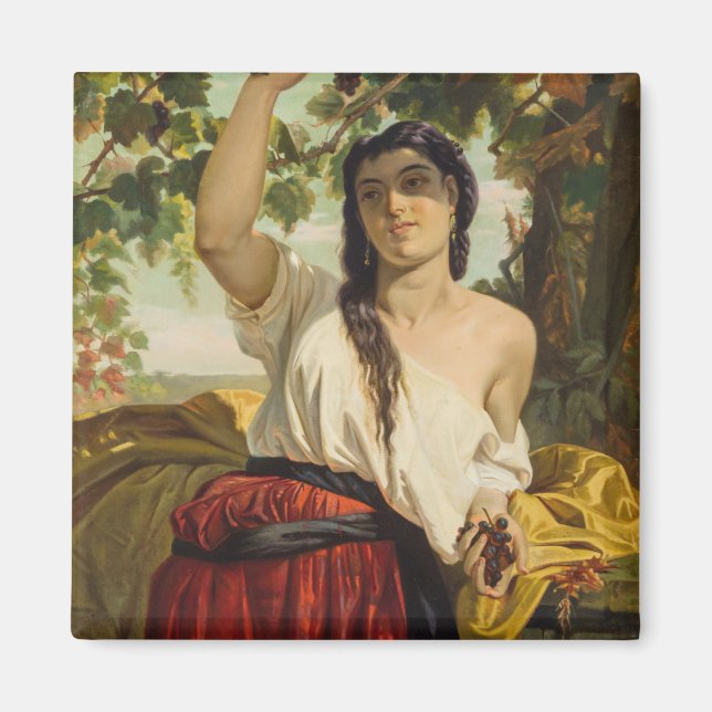 Imán Mujer italiana recogiendo uvas (cosecha de verano) (Frente)