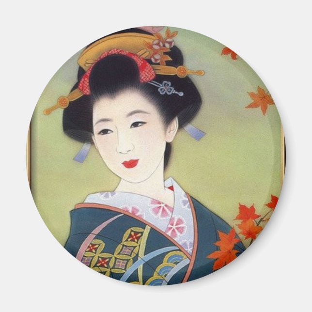 Imán Mujer japonesa en kimono azul (Frente)