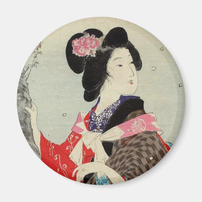 Imán Mujer japonesa Lady Suzuki Kason Sakura Arte de Ja (Frente)