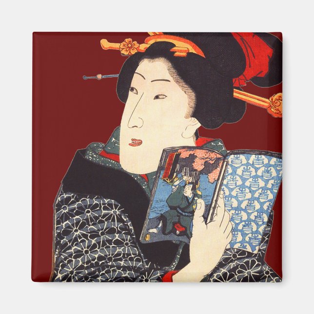 Imán Mujer japonesa leyendo 2 (Frente)
