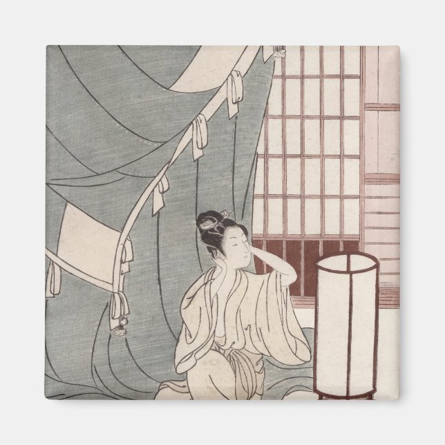 Imán Mujer joven arrodillada por su mosquitera, 1766 (Frente)