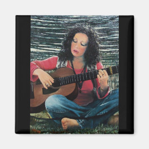 Imán Mujer Jugando Música Con Guitarra Acústica