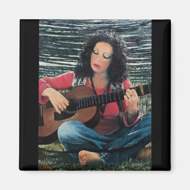 Imán Mujer Jugando Música Con Guitarra Acústica (Frente)