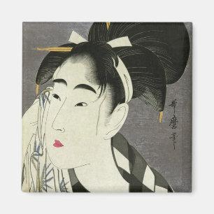 Imán Mujer limpiando sudor Utamaro Fina Arte Japonés