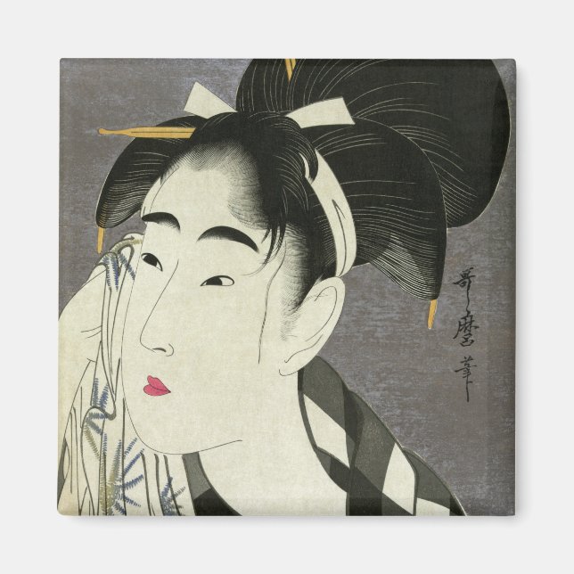 Imán Mujer limpiando sudor Utamaro Fina Arte Japonés (Frente)