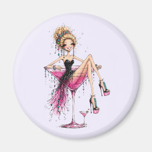 Imán Mujer linda y coqueta en una copa de Martini
