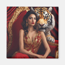 Mujer Majestuosa con Tigre | Pared de Fuerza de Lu