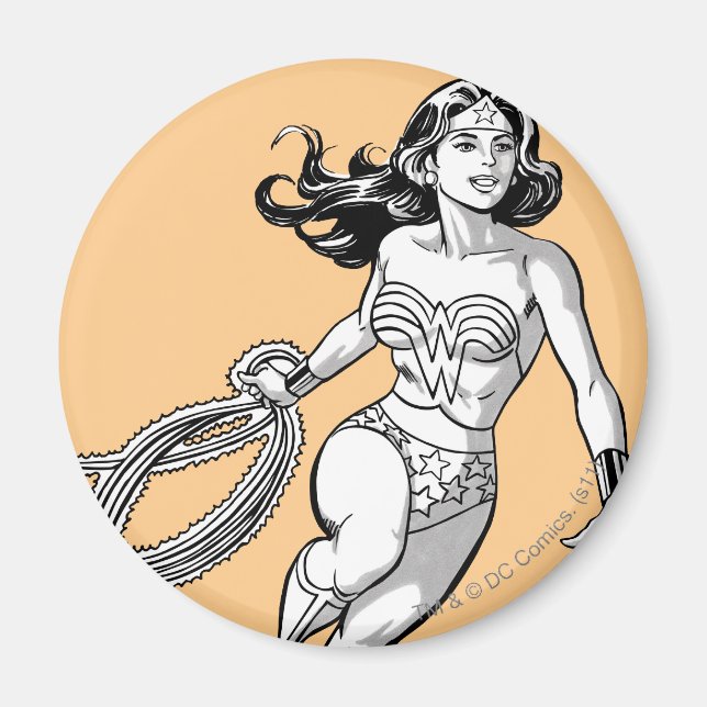 Imán Mujer Maravilla Lasso Blanco y Negro (Frente)