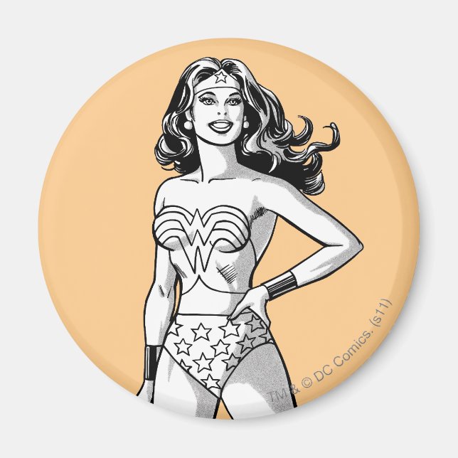 Imán Mujer Maravilla Pose Blanco y Negro (Frente)