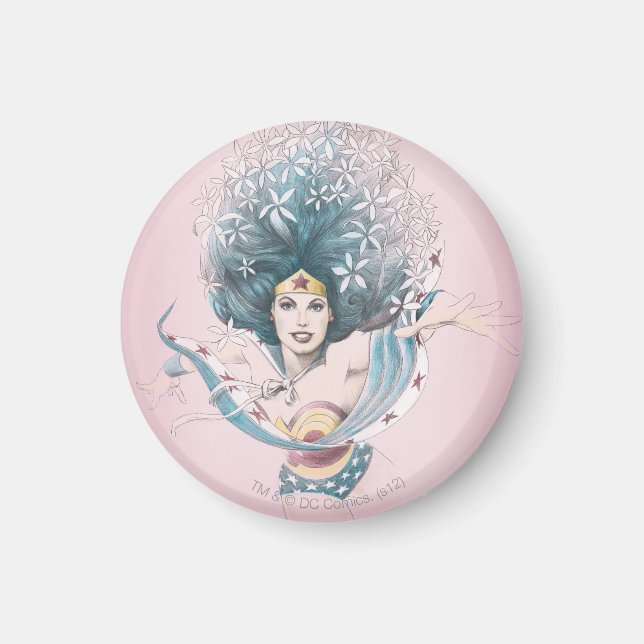 Imán Mujer Maravilla y flores (Frente)