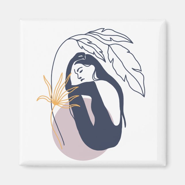 Imán Mujer minimalista de Boho tropical en azul (Frente)