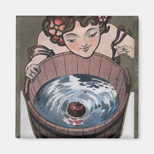 Imán Mujer mirando en barril de madera (Frente)