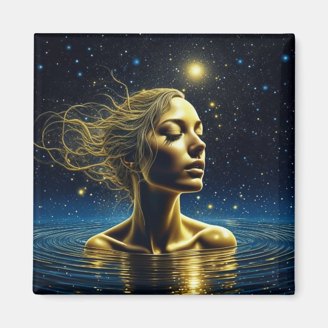 Imán Mujer Mística Meditando Bajo las Estrellas (Frente)