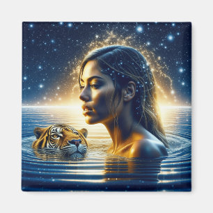 Imán Mujer mística nadando con tigre
