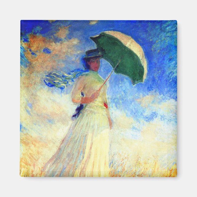 Imán Mujer Monet con una sombrilla a la derecha (Frente)