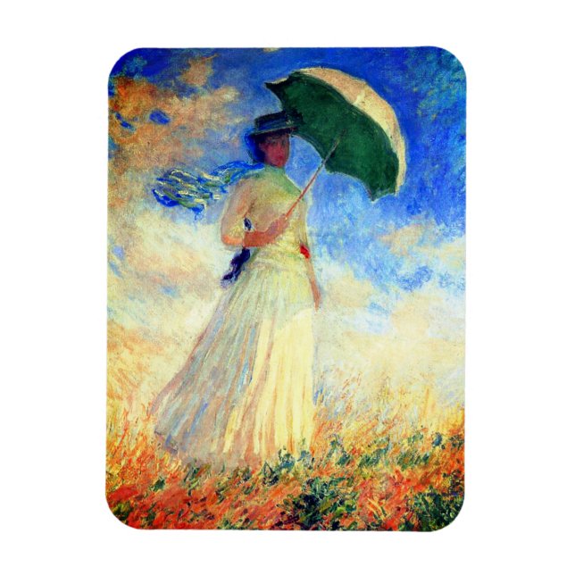 Imán Mujer Monet con una sombrilla a la derecha (Vertical)