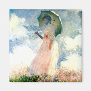 Imán Mujer Monet con una sombrilla a la izquierda