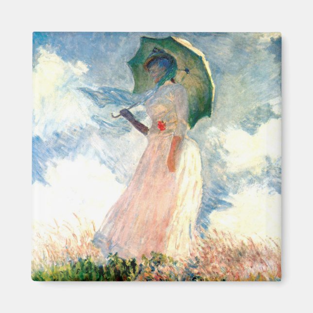 Imán Mujer Monet con una sombrilla a la izquierda (Frente)