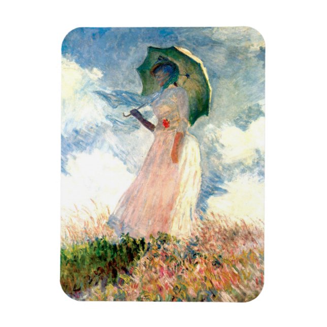 Imán Mujer Monet con una sombrilla a la izquierda (Vertical)