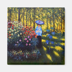 Imán Mujer Monet con una sombrilla en el jardín