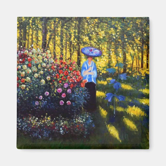 Imán Mujer Monet con una sombrilla en el jardín (Frente)