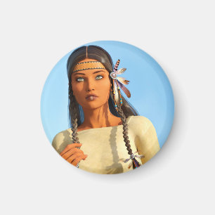 Imán Mujer Nativa Americana Indígena Hermosa Vestimenta