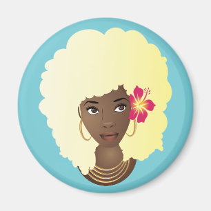 Imán Mujer negra, África rubia, flor en el pelo natural