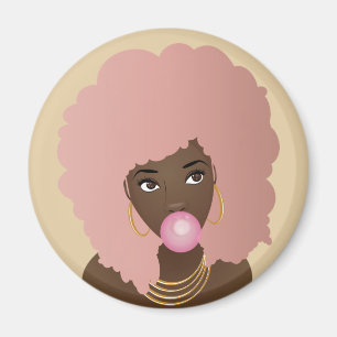 Imán Mujer negra con afro rosado, purgando bazuqueo ros