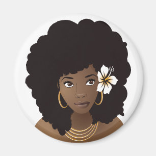 Imán Mujer negra con flor en el pelo natural