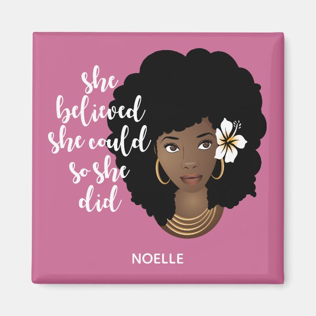 Imán Mujer Negra, Creía Que Podía, Flor, Rosa (Frente)