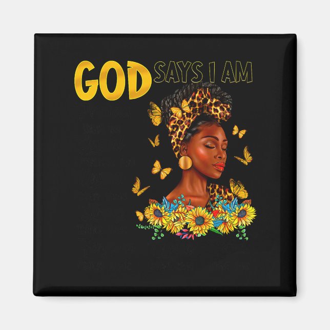 Imán Mujer Negra Dios Dice Que Soy Versículo Bíblico Gi (Frente)