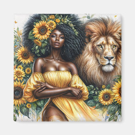 Imán Mujer negra girasol con arte León León