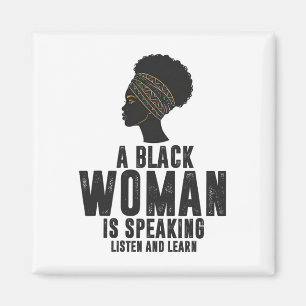 Imán Mujer Negra Hablando Escuchar Aprender Mes de la H