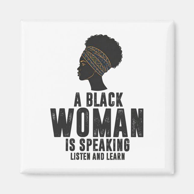Imán Mujer Negra Hablando Escuchar Aprender Mes de la H (Frente)
