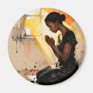 Imán Mujer negra orando Arte abstracto de impasto