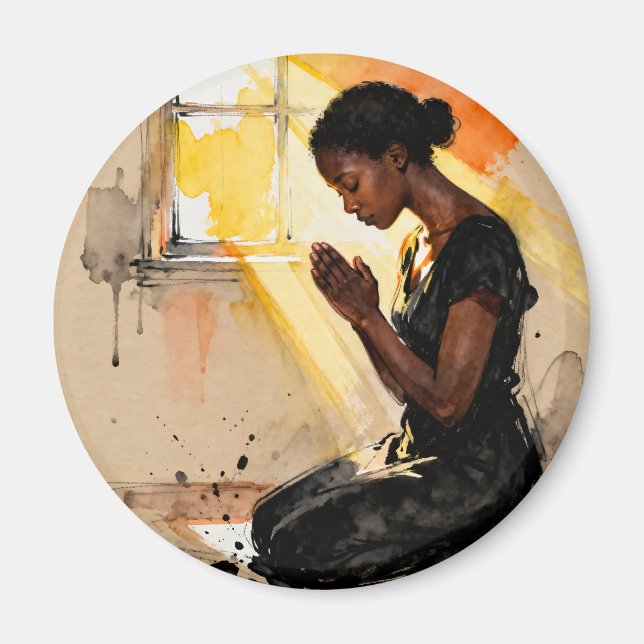 Imán Mujer negra orando | Arte abstracto de impasto (Frente)