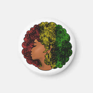 Imán Mujer negra rasta afro rojo amarillo verde 