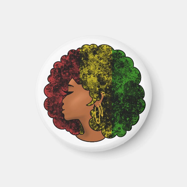 Imán Mujer negra rasta afro rojo amarillo verde  (Frente)