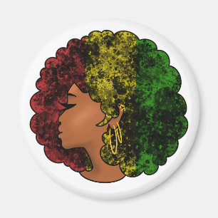 Imán Mujer negra rasta afro rojo amarillo verde 