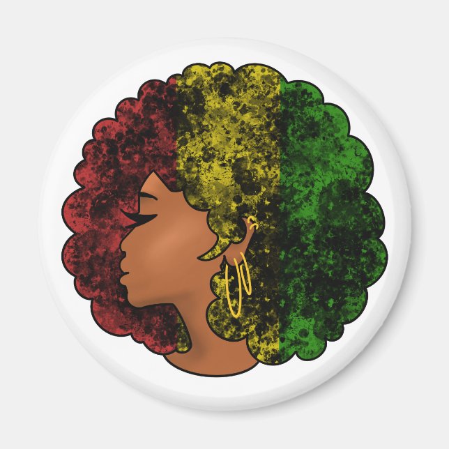 Imán Mujer negra rasta afro rojo amarillo verde  (Frente)