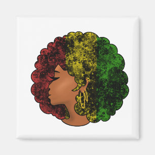 Imán Mujer negra rasta afro rojo amarillo verde 