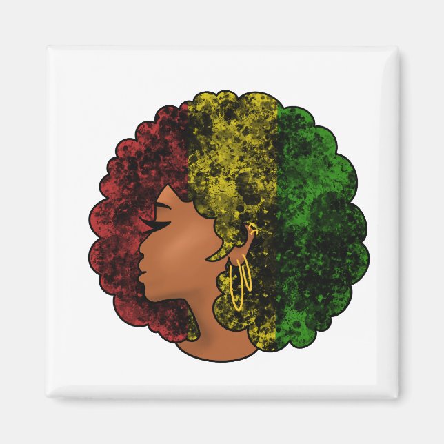 Imán Mujer negra rasta afro rojo amarillo verde  (Frente)